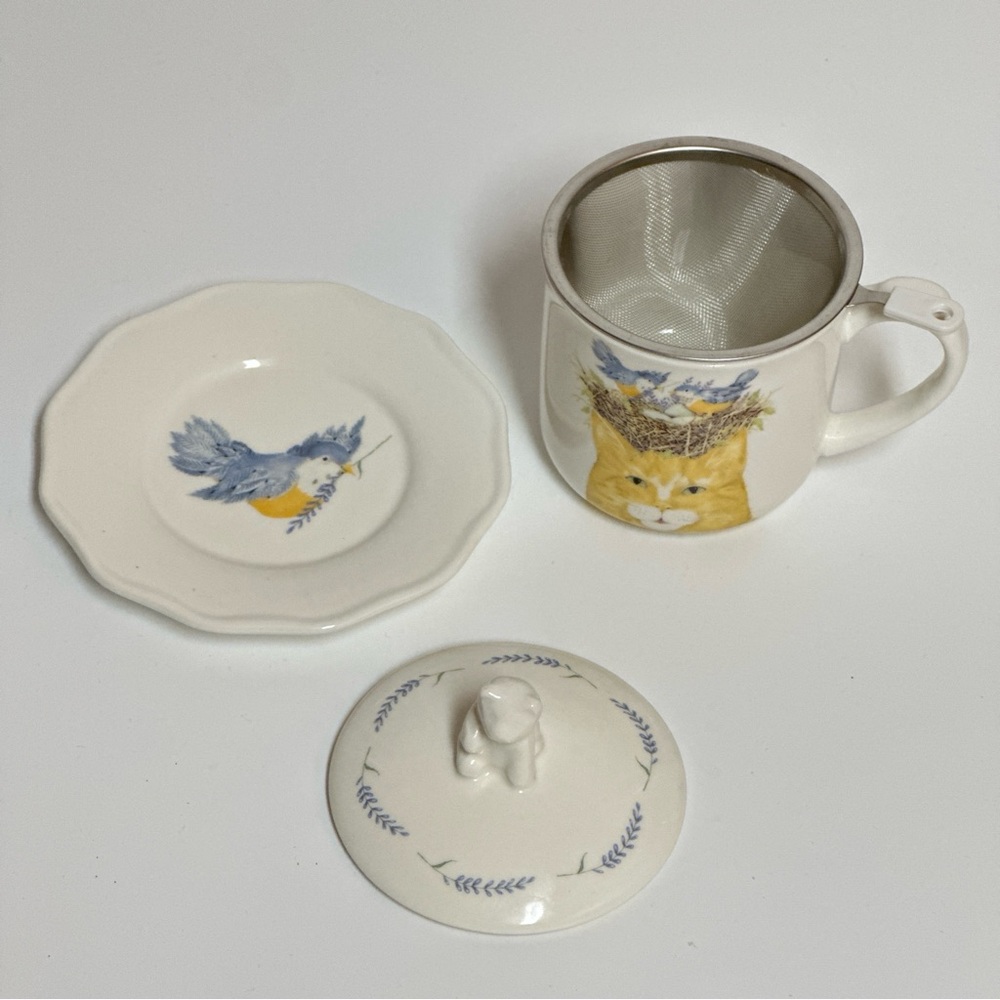Creative Co-Op Cat Bird Nest Tea Mug Set‎ Mary Lake-Thompson Infuser Dish - Picture 3 of 5